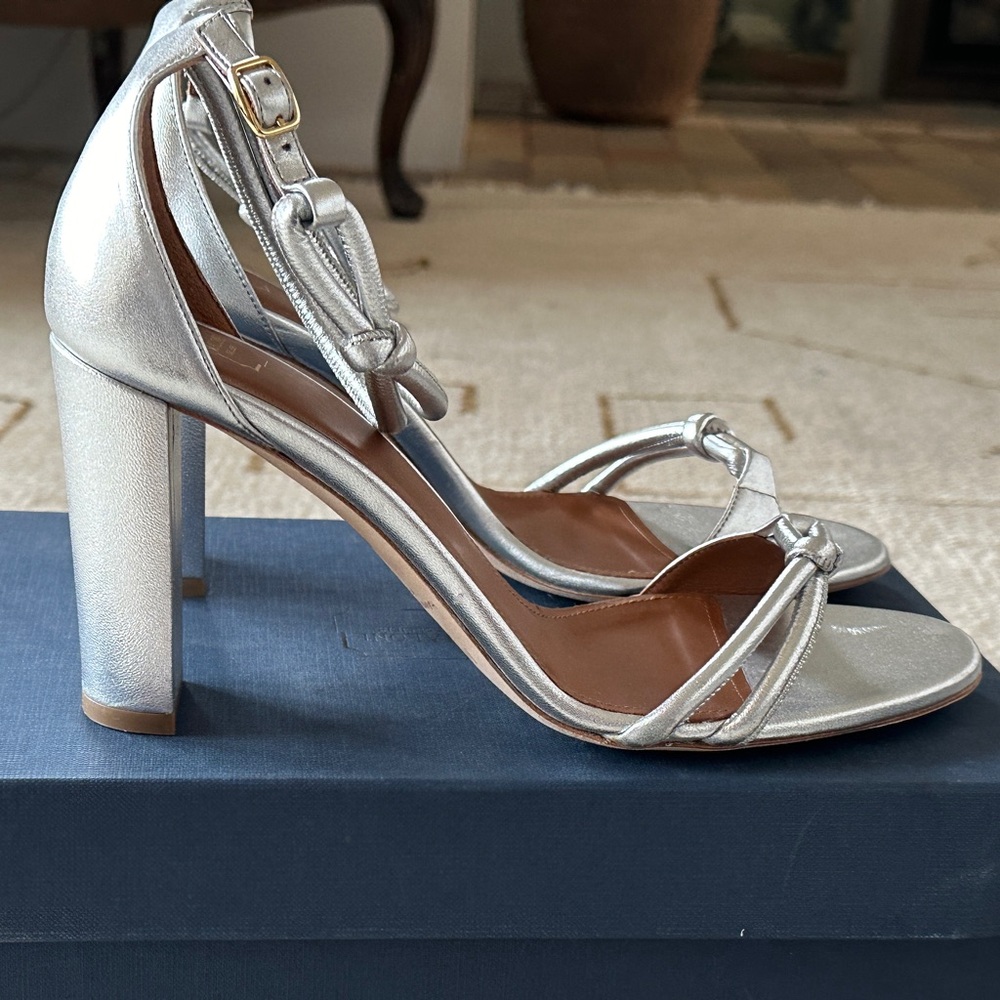 Malone Souliers matte silver Napa leather sandal size 10